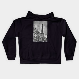 Eiffel Tower Paris, Behind The Town Houses, Black And White Kids Hoodie